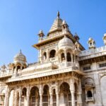 Majestic view of Jaswant Thada mausoleum in Jodhpur, India under the bright blue sky.