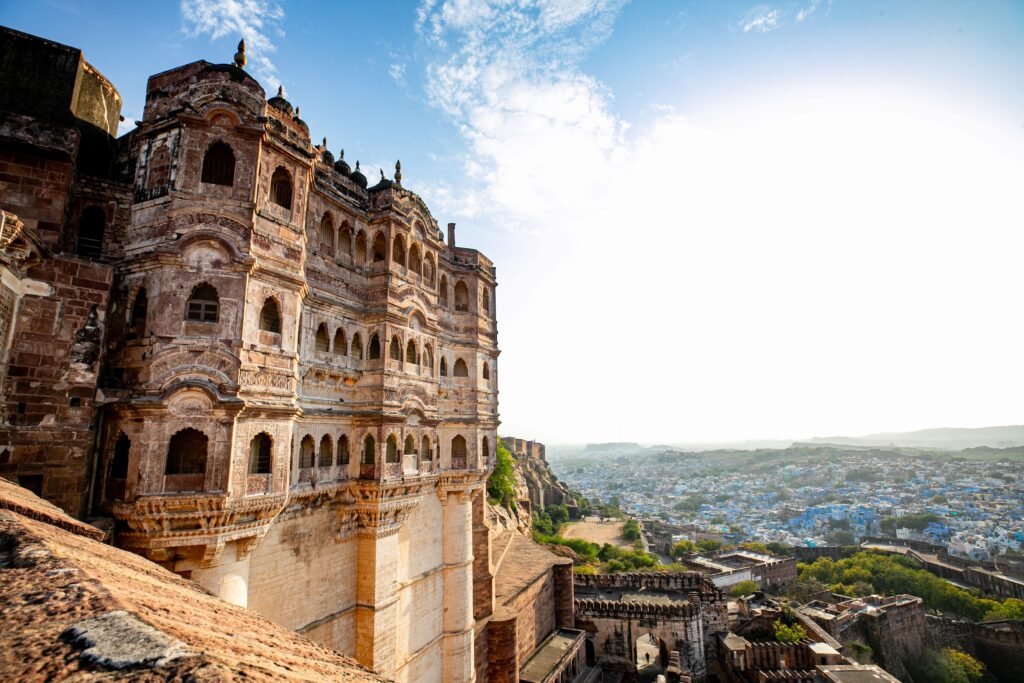 Explore the magnificent Mehrangarh Fort in Rajasthan with panoramic views over Jodhpur.